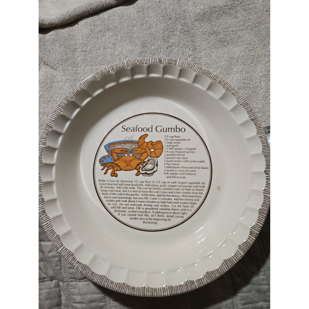 Vintage Royal China Country Harvest Seafood Gumbo Recipe Pie Plate Rare (#6A)